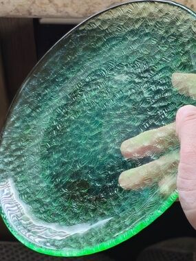 Vintage Translucent Green Recycled Glass Charger - Neon Edge Glow Shifts Dinner
